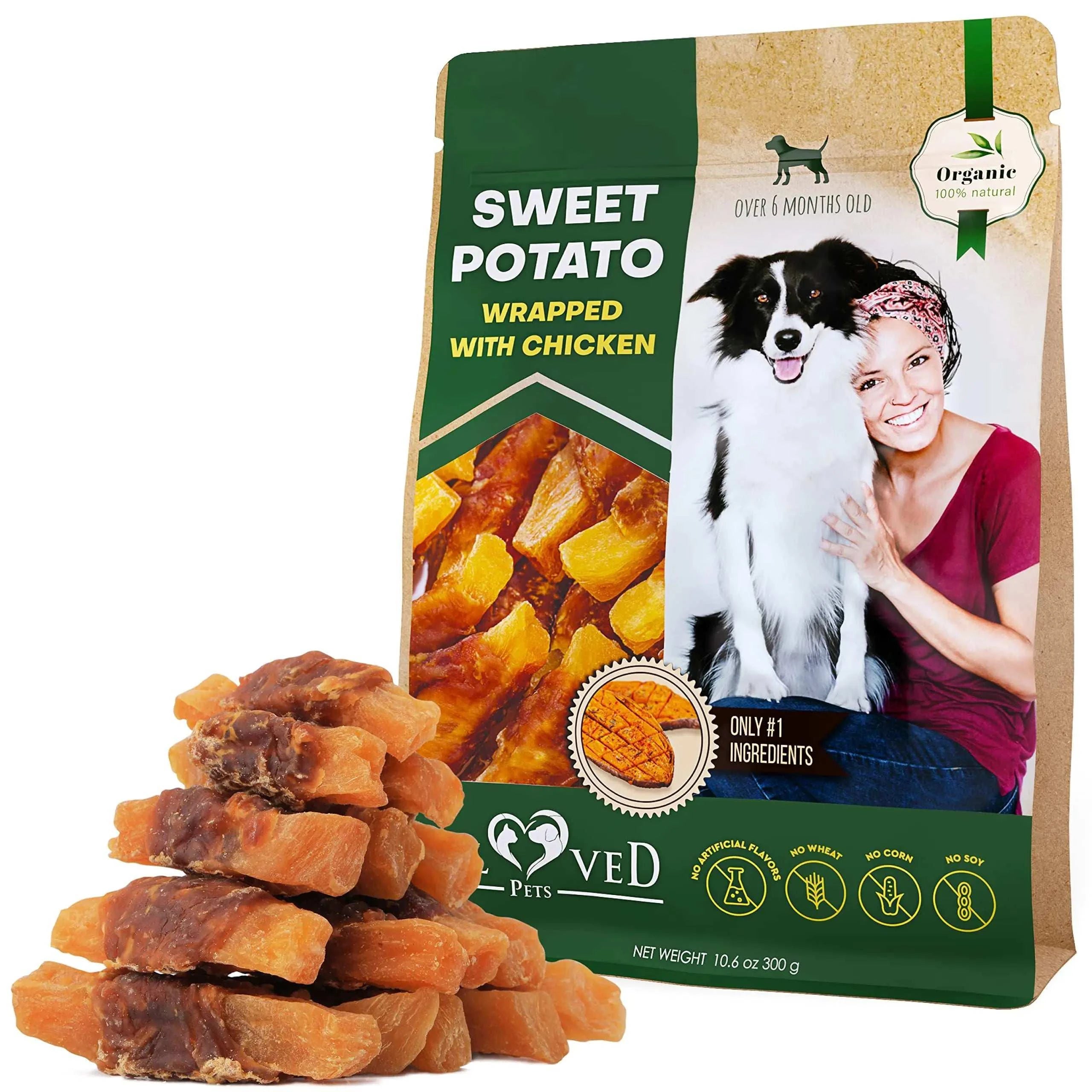 Belved Chicken-Wrapped Sweet Potato Chews – Natural Grain-Free Dog Treats | Healthy, High-Protein Snack