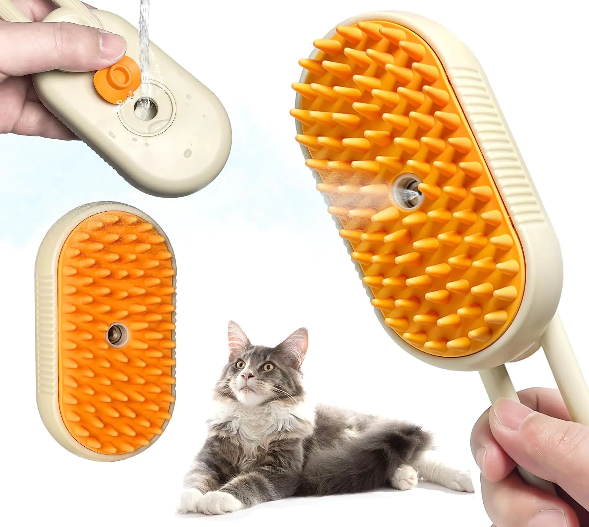 BATCAPET 3 in1 Steamy Pet Hair Brush Yellow Massage Grooming Brush With Water Spray for Removing Static Flying Hair Dog & Cat Comb for Shedding