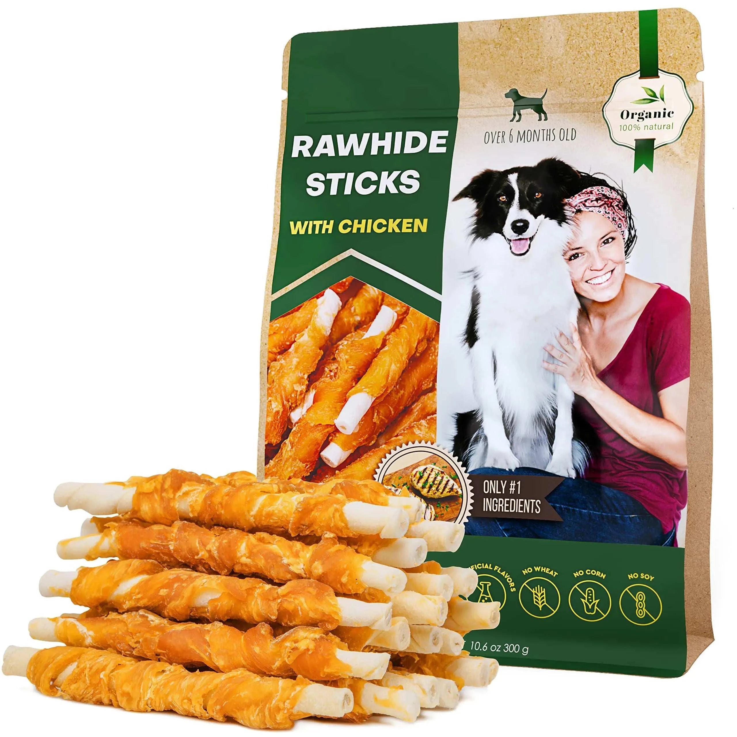 Belved Chicken-Wrapped Rawhide Sticks – Natural Grain-Free Dog Chew Treats | Long-Lasting Snack