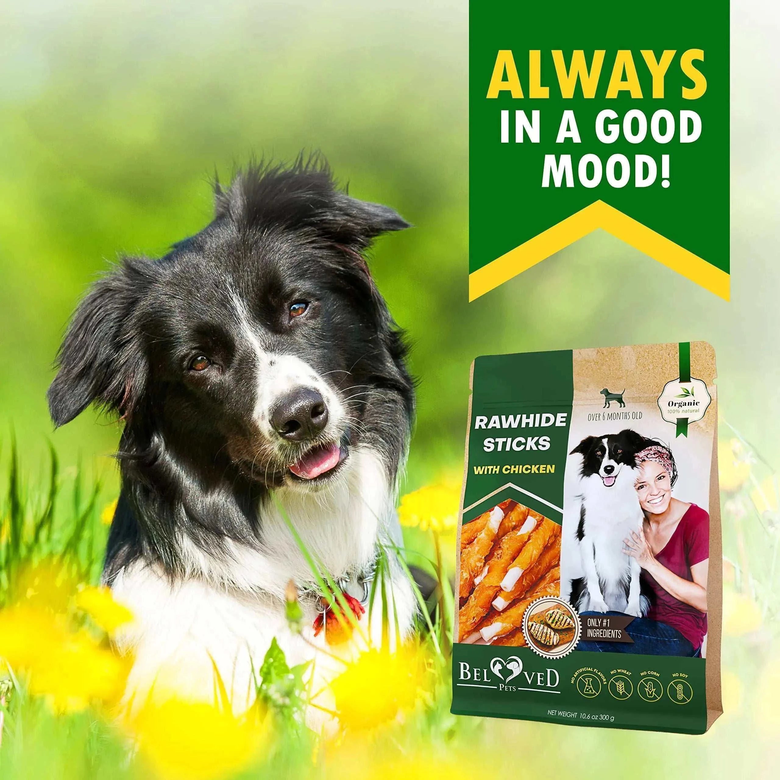 Belved Chicken-Wrapped Rawhide Sticks – Natural Grain-Free Dog Chew Treats | Long-Lasting Snack