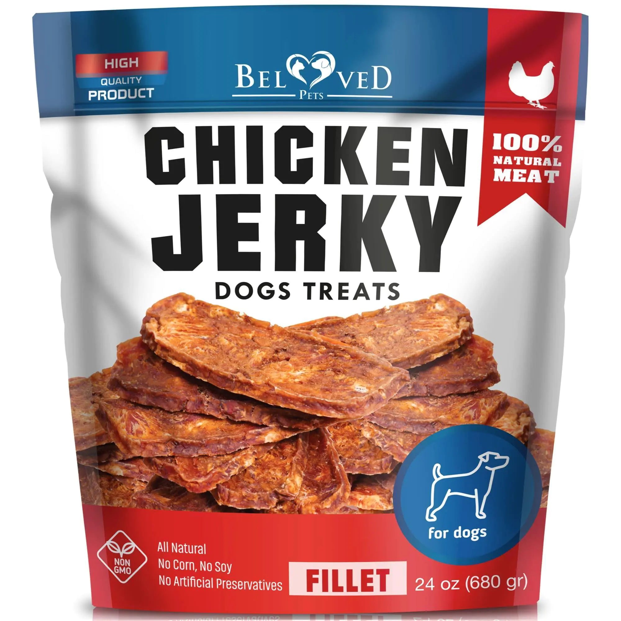 Belved Chicken Jerky Dog Treats – Human-Grade, Grain-Free, 1.5 lb