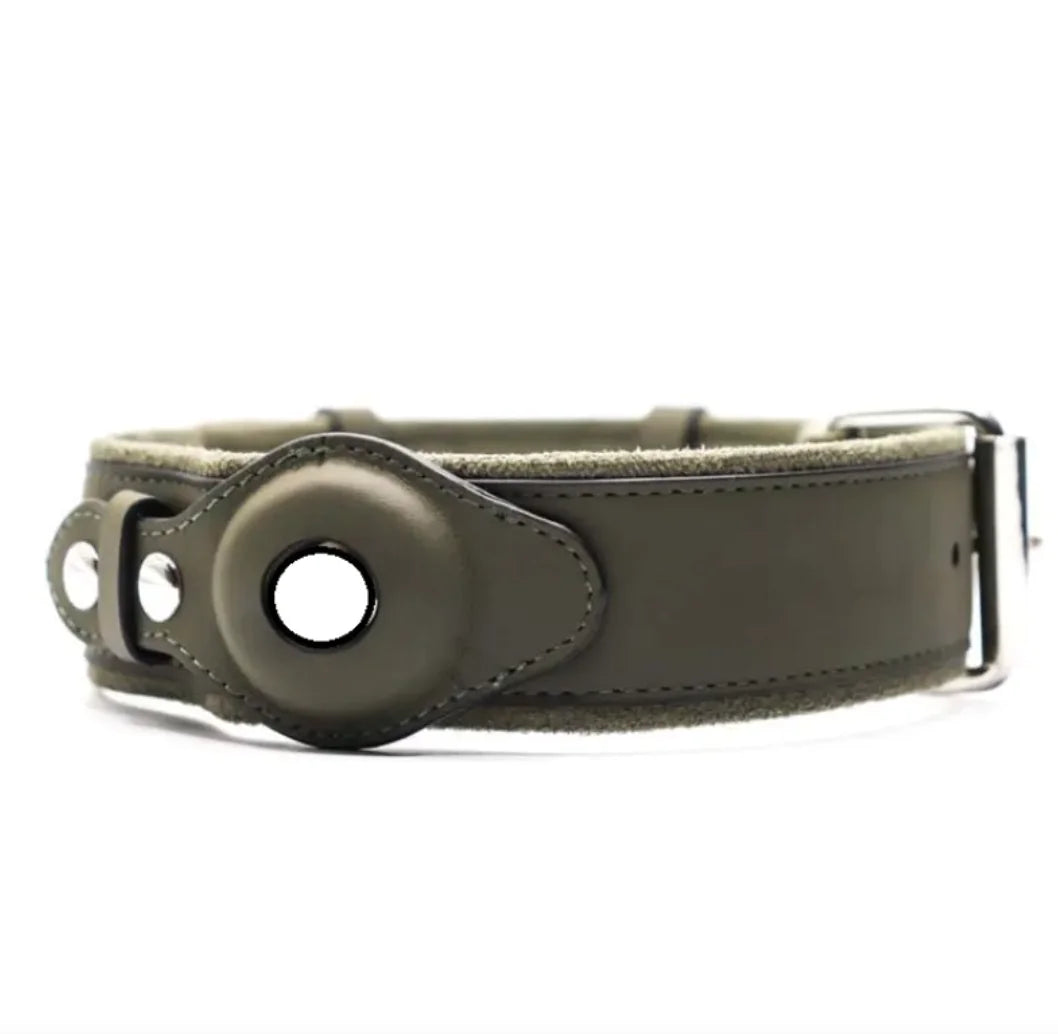 Leather Dog Collar with Location Tracker