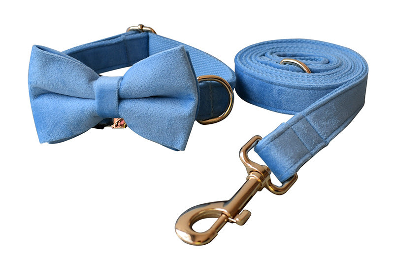 Blue Velvet Dog Collar with Rope for Pets