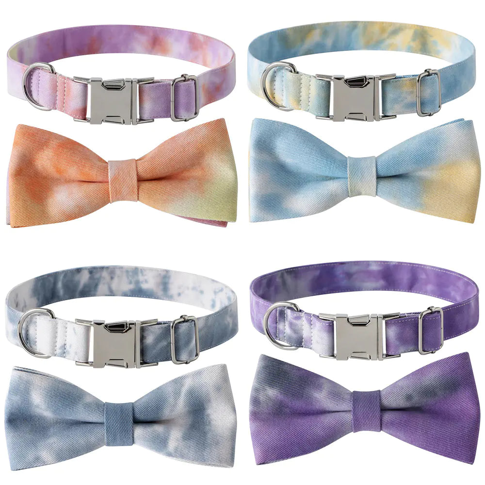 Cotton Tie-Dye Pet Collar with Alloy Buckle Bow