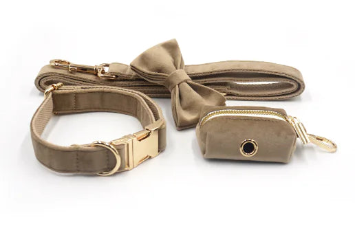 Nude Love Velvet Dog Bow Tie Collar with Rope