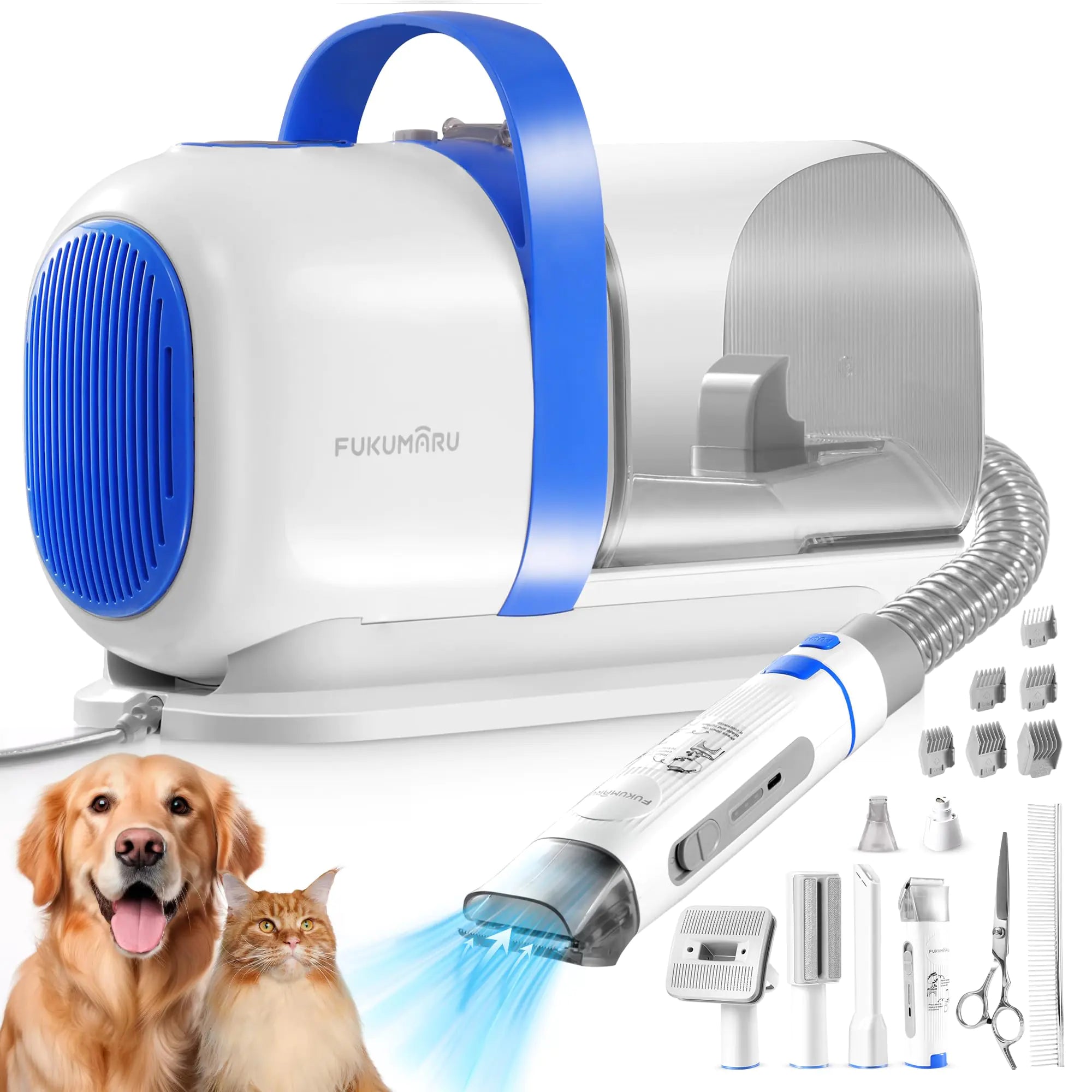 FUKUMARU Dog Grooming Vacuum & Pet Vacuum Grooming Kit Pet Grooming Vacuum for Dogs Dog Hair Vacuum with Pet Clipper Nail Grinder 2L Dust Cup Dog Brush Vacuum with 6 Pet Grooming Tools for Shedding