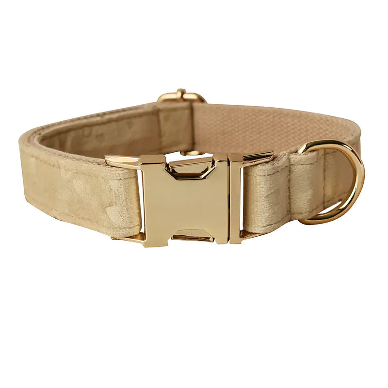 Nude Love Velvet Dog Bow Tie Collar with Rope