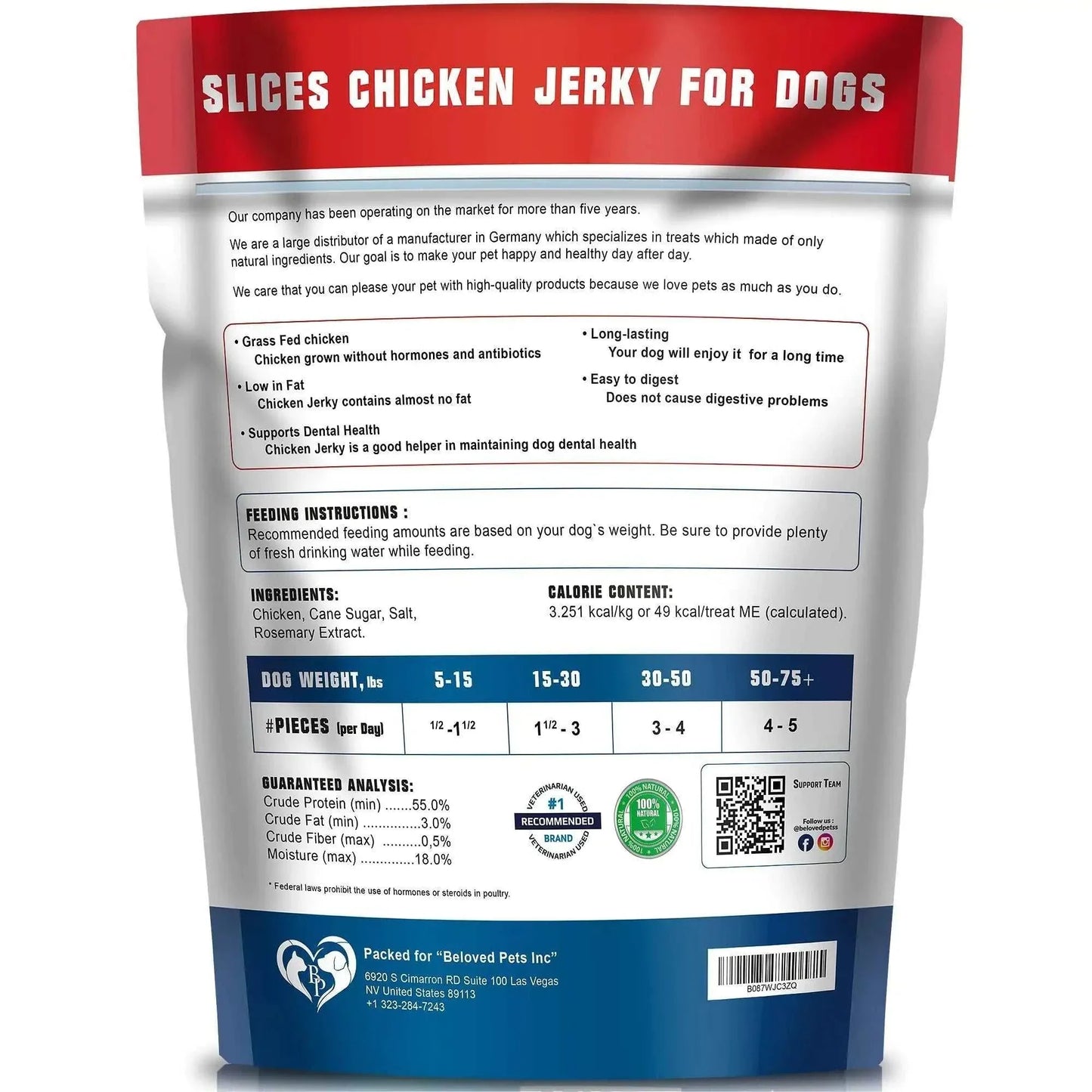 Belved Organic Chicken Jerky – Human-Grade Dog Treats | 1.5 lb | Grain-Free, High-Protein Pet Snack