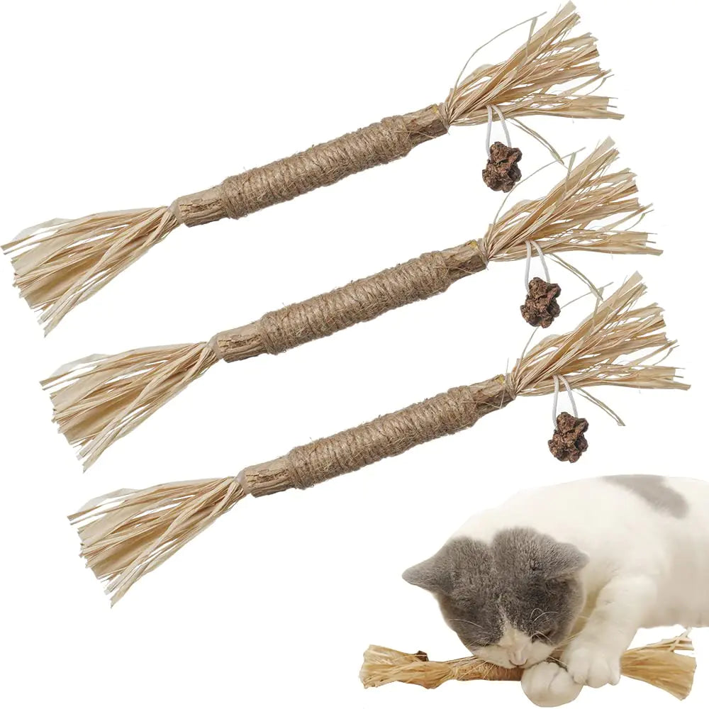 PAZS GIFT Catnip Toy Cat Toys Catnip Toy cat chew Toy cat Kicking silvervine Stick Teeth Cleaning Cute Kitten Teething Indoor Interactivecat Dental Care Matatabi (Raffia 3pcs)