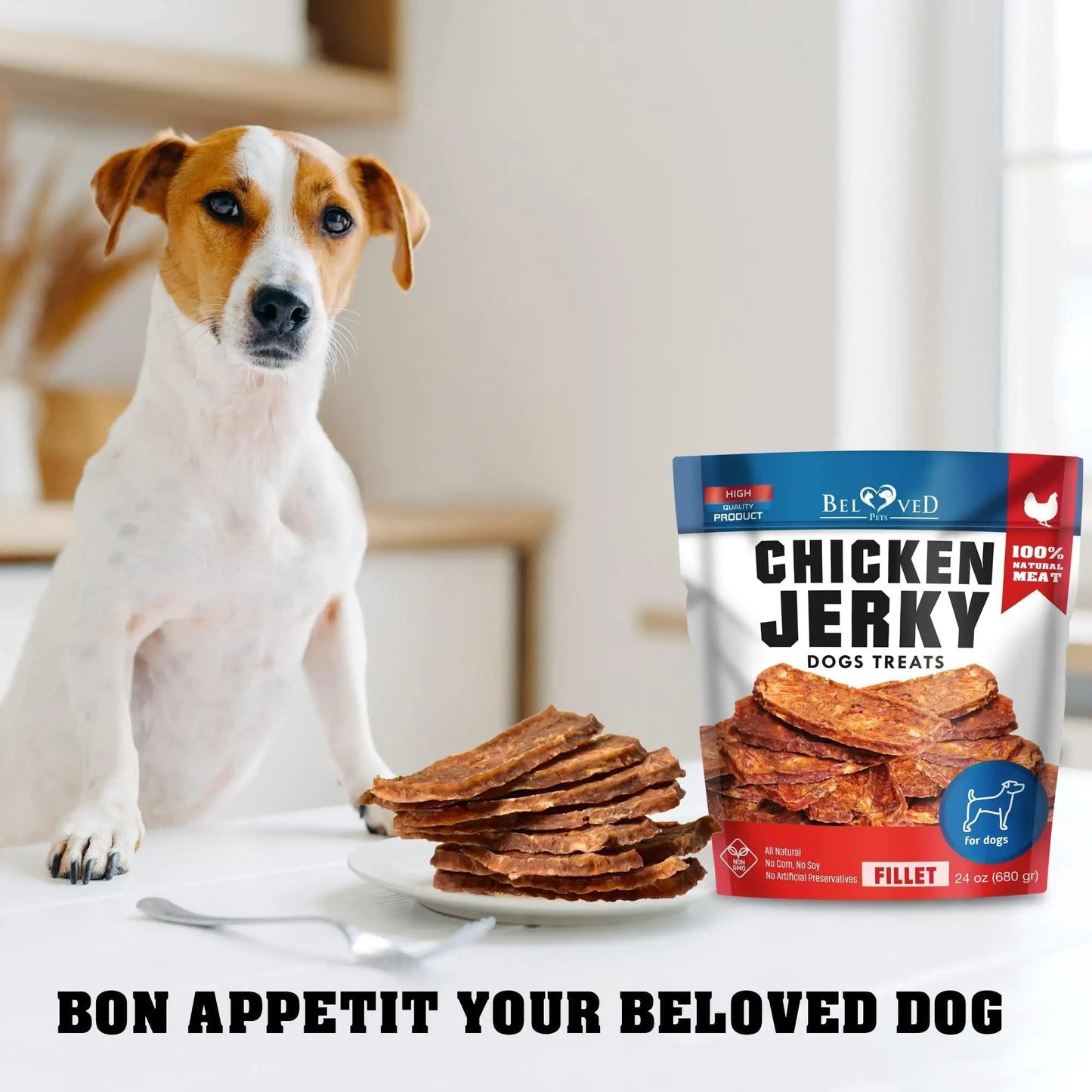 Belved Chicken Jerky Dog Treats – Human-Grade, Grain-Free, 1.5 lb
