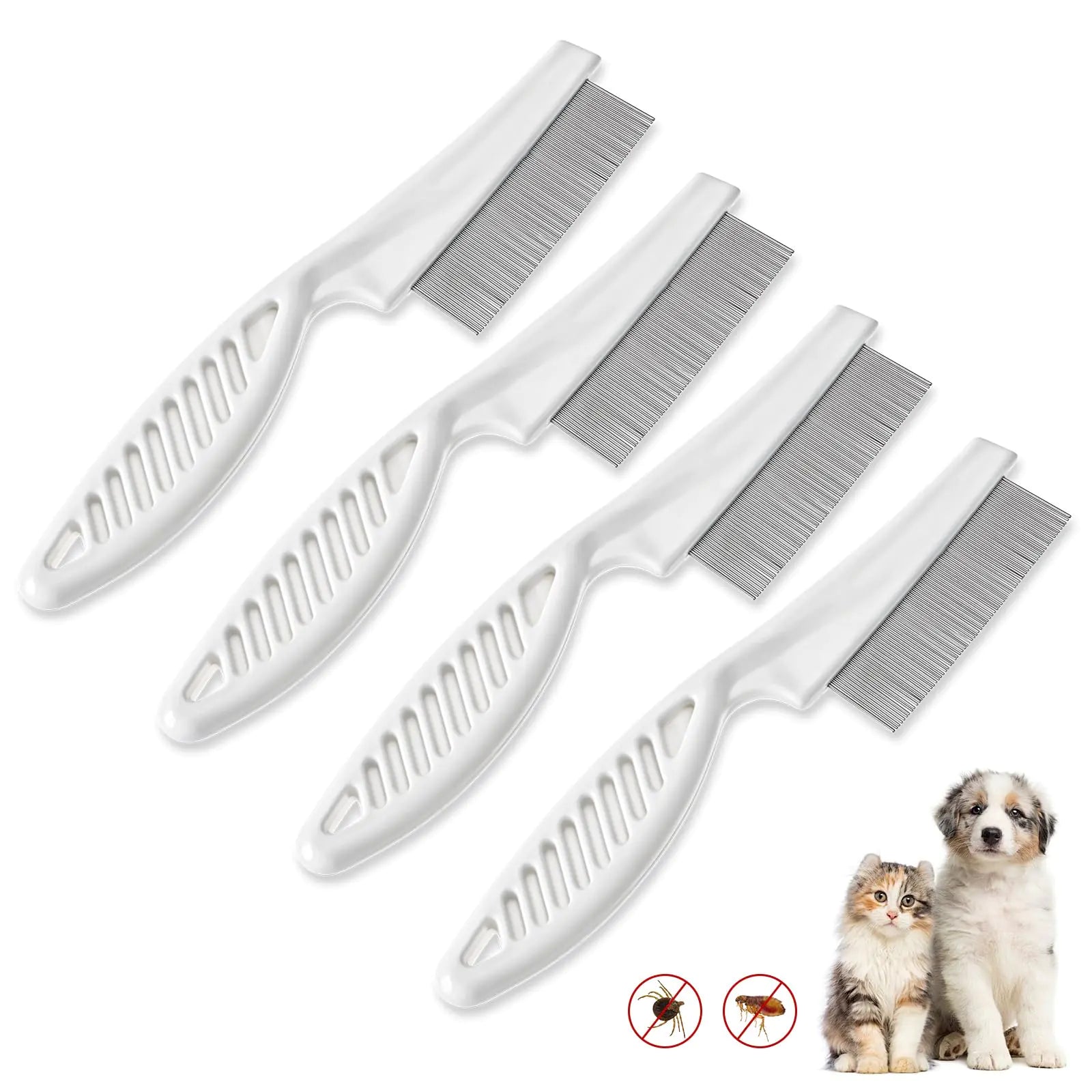 4pcs White Tick Comb for DogsDog Flea Comb Cat Flea Comb Flea Comb for KittensFine Tooth Tear Stain RemoverLarge and Small Grooming Comb for Pets Fine Tooth Tear Stain Remover